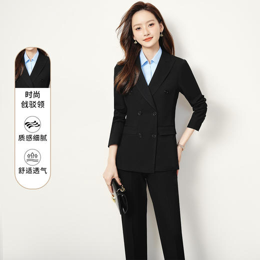 【上衣+裤子】罗蒙女士西服套装时尚创驳领职业装通勤舒适干练两件套女 商品图5