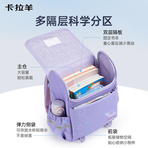 【大嘴书包3.0上新】卡拉羊小学生1-6年级6维减负防下坠大嘴书包双肩背包银河系CX2278+2545 商品图5