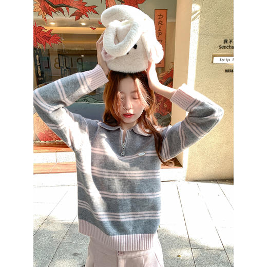 <曾小咸推荐>2.15现货秒杀 ！微信超特价！翻领条纹毛衣 日常189.99 立减100 秒杀89.99！！ 商品图1