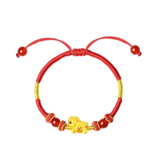 Winy 足银镀金 + 红玉髓 + 珐琅 鸿运金驹跨年手链 红绳编织可调节 带证书 新年好运饰品 商品图3