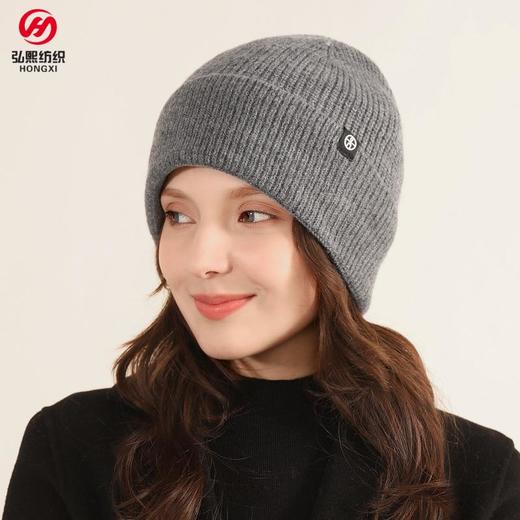 羊毛保暖毛线帽子冬季户外双层加绒针织帽大头围翻边帽 商品图2