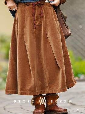 PETIT SCHAN小闪 CLO#1006 Hot latte 热拿铁 纯棉平绒染色抽绳立裁伞裙