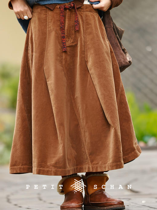 PETIT SCHAN小闪 CLO#1006 Hot latte 热拿铁 纯棉平绒染色抽绳立裁伞裙 商品图0
