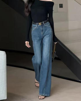 【柔软保暖❗️修饰腿型】筒喇牛仔裤女款2025秋冬季加绒长裤美式喇叭裤琉璃蓝i美娜同款。jb