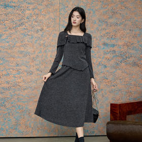 奢姿大码女装2026秋季胖妹妹时尚荷叶边不规则设计上衣半身裙套装9953870557