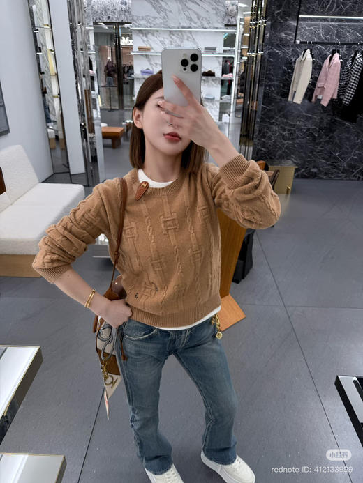 1224-3 渠道圆正 大马 26早春 立体肌理感 羊绒套头衫 我穿L 商品图2