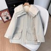 D122405冬季工装羊羔毛派克服大码宽松保暖大翻领海军领保暖外套女 商品缩略图4