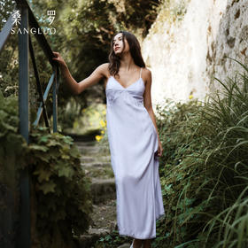 法式浪漫』桑罗藤萝紫睡裙桑蚕丝女款蕾丝吊带长裙可外穿