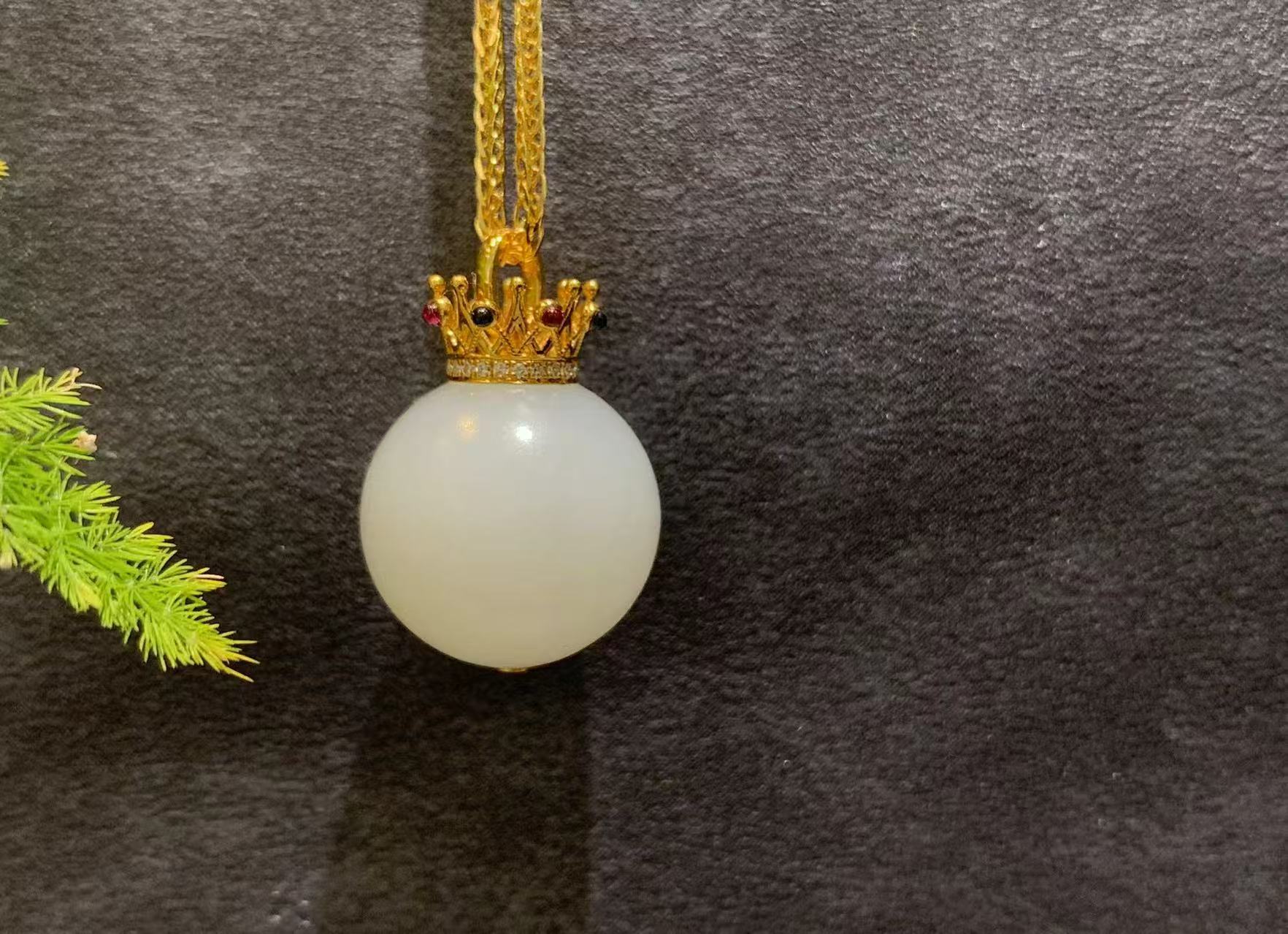 【御珠宫坊】金镶羊脂白玉珠