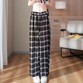 NC松紧腰呢料格子阔腿裤50924（黑）冬季154011560321