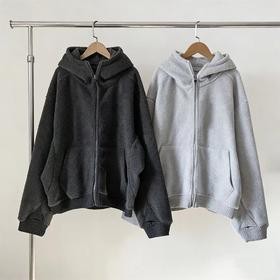 D122411雪花绒毛呢“暖炉”连帽拉链外套男女同款