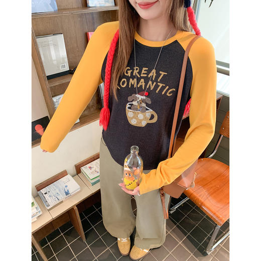 <曾小咸推荐>美式撞色长袖t恤上衣女 商品图1