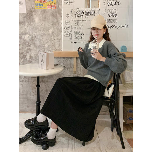 <曾小咸推荐>假两件灰色polo领毛衣 商品图3