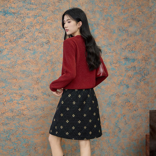 奢姿大码女装2025冬季胖妹妹时尚V领针织衫气质碎花半身裙两件套9954470625AB 商品图3