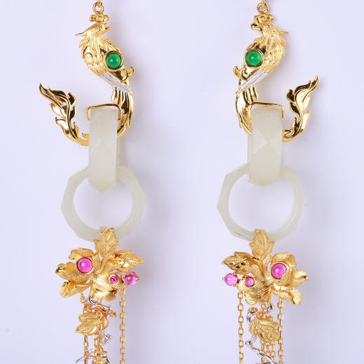 【凤戏牡丹】玉环耳坠-ZX2409089 商品图1