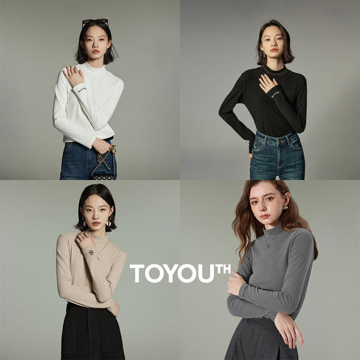 TOYOUTH初语舒绒保暖长袖T恤女新款半高领修身打底衫 商品图0