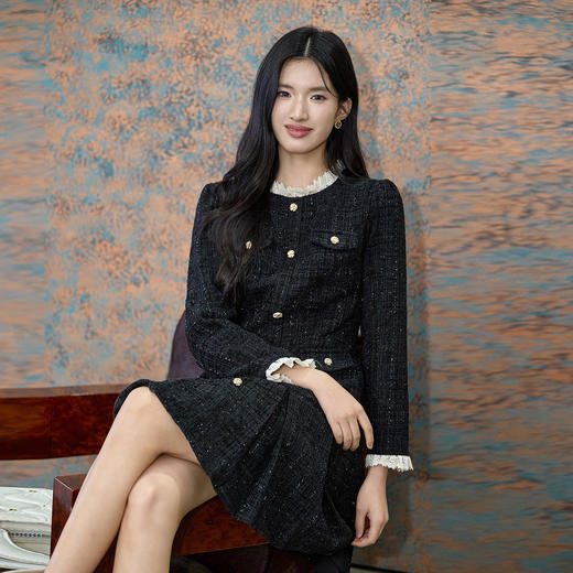 奢姿大码女装2025冬季时尚减龄小香风蕾丝拼接连衣裙气质减龄裙子9954853863 商品图2