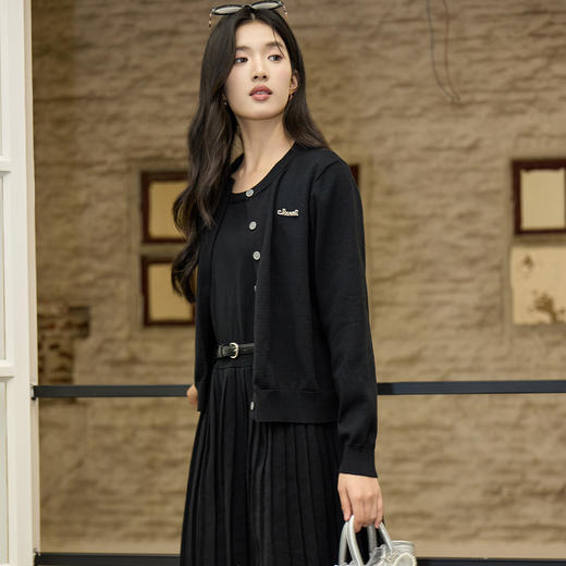 奢姿大码女装2025冬季减龄字母胸针设计圆领针织衫胖妹妹百搭上衣9654353815A 商品图2