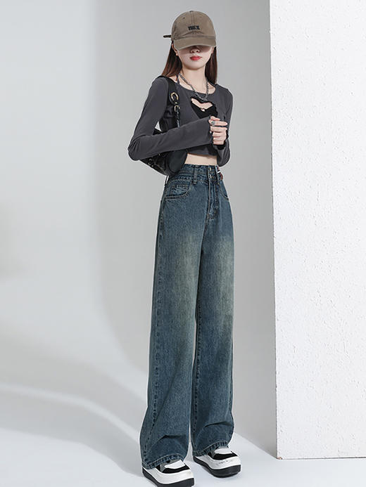 【柔软舒适耐磨耐造❗️实力遮肉显瘦显高】加绒直筒阔腿牛仔裤女春秋季2026新款爆款小个子高腰宽松裤子冬季。jb 商品图2