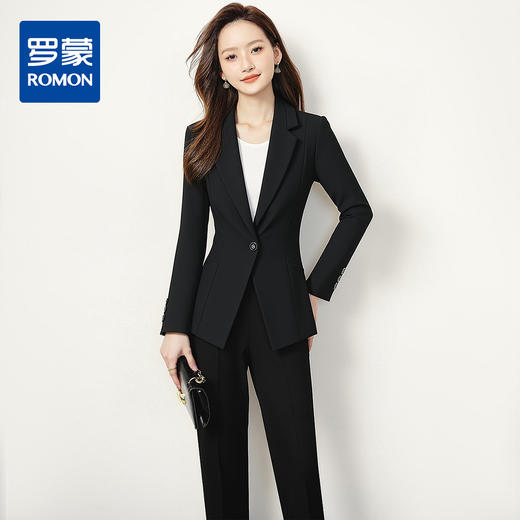 【上衣+裤子】罗蒙女士西服套装易打理职业装通勤优雅大方显瘦小西装两件套女 商品图0