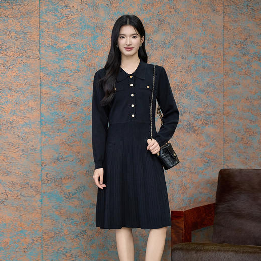 奢姿大码女装2025秋季减龄假口袋设计连衣裙胖妹妹翻领针织裙子9853891040 商品图4