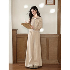 鹿向南「循迹闲暇」燕麦色拉链卫衣阔腿休闲裤女秋冬季保暖两件套