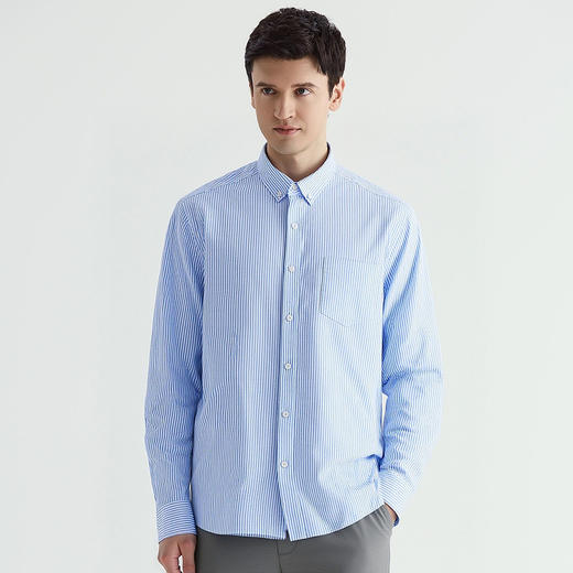 罗蒙男士长袖条纹衬衫时尚休闲舒适有型百搭日常简约长袖衬衣 商品图1