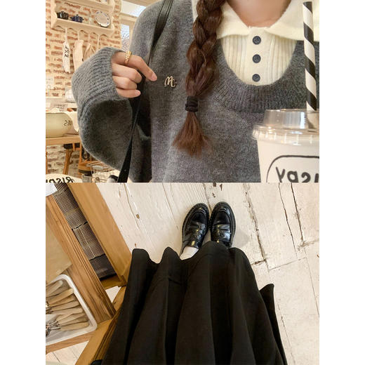 <曾小咸推荐>假两件灰色polo领毛衣 商品图1