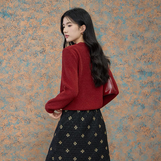 奢姿大码女装2025冬季贴颈式装饰V领针织衫胖妹妹时尚百搭上衣9854669941A 商品图3