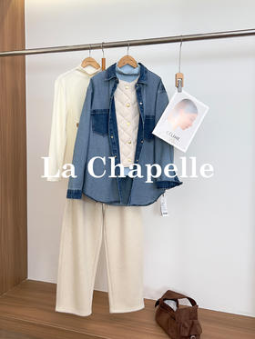 专柜实拍【撞色衬衫】拉夏贝尔/La Chapelle单宁回潮~复古牛仔衬衫长袖设计感宽松衬衣外套