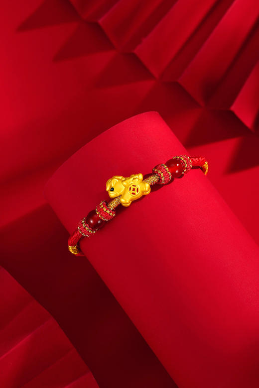 Winy 足银镀金 + 红玉髓 + 珐琅 鸿运金驹跨年手链 红绳编织可调节 带证书 新年好运饰品 商品图1