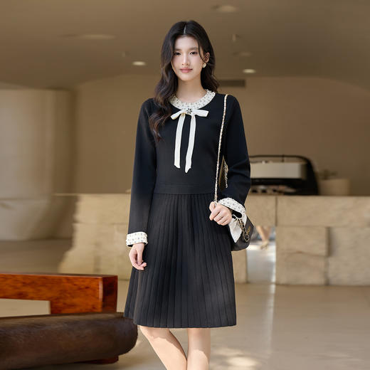 奢姿大码女装2026冬季减龄蝴蝶结时尚连衣裙胖妹妹钉珠针织裙子9854853898 商品图4