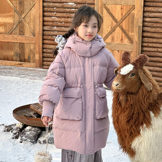 直发【喜慕7183】断码特价， 罗纹袖品女童中长款羽绒服，厚羽绒 商品图3