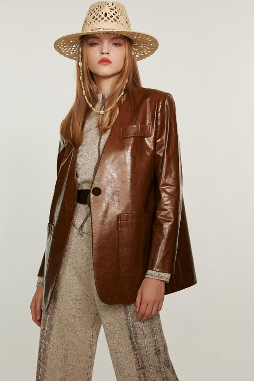 SAFICOO 优雅干练 摩登气质 直身型皮衣 商品图1