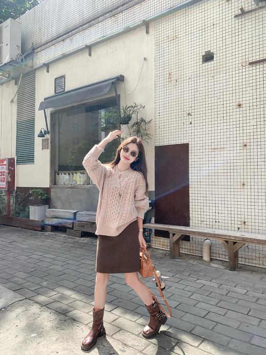 【179元任选2件】现货！韩系v领粉色镂空针织衫 商品图12