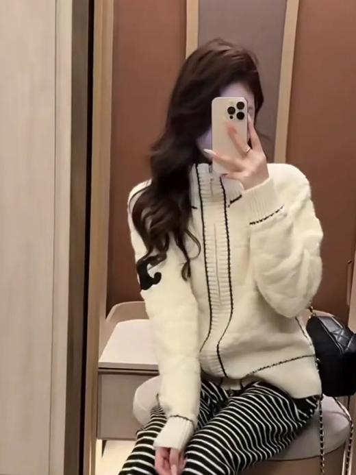 C*line冬季菱格高领拉链开衫毛衣外套 商品图1