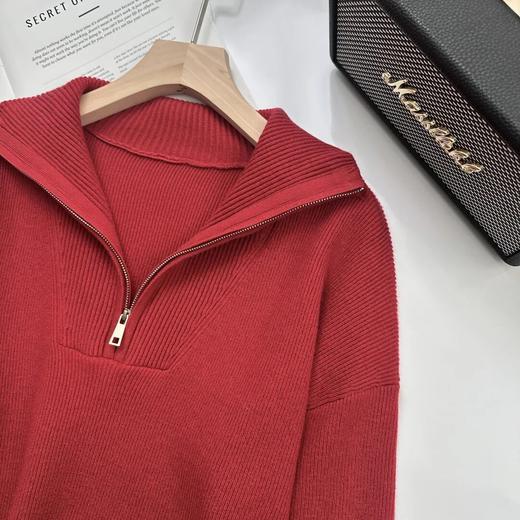 半拉链加厚羊毛红色针织衫 ，小禾家同款，复古正红，超显白！羊毛质感贵贵的～【3-5天发货】 商品图3