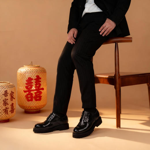 舒乐高男鞋隐形内增高10cm皮鞋男款休闲鞋厚底婚鞋男英伦风黑色 商品图3