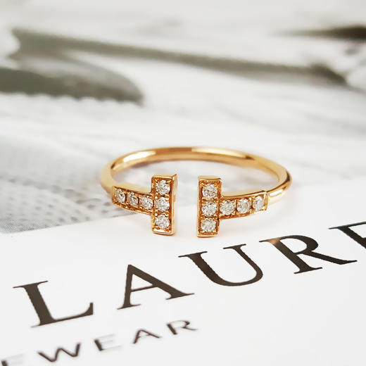 【95新】Tiffany & Co.蒂芙尼Tiffany T系列18K玫瑰金镶钻双T开口线圈戒指55号女士121225TJ18 商品图2