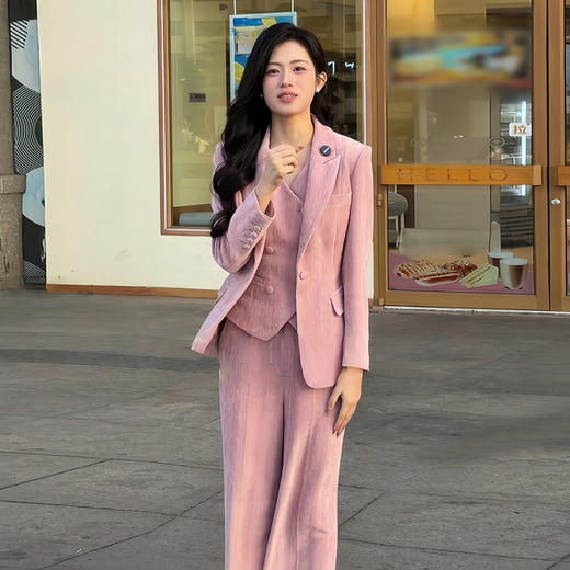 法小曼*子珍专款/粉色主持人西装三件套气质职场主持穿搭 商品图10