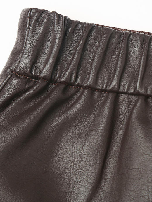 轻熟氛围叠穿神器 深棕色仿皮肌理高腰中长裙 后袋装饰开叉设计通勤气质半身裙 商品图4