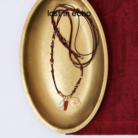 lost in echo2026春夏新款好运红玛瑙珍珠可调节长皮绳组合项链女