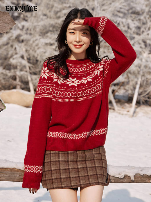 【门店同款】ENJOY冬季“游牧漫寻”费尔岛提花圆领针织上衣 168644846 商品图1