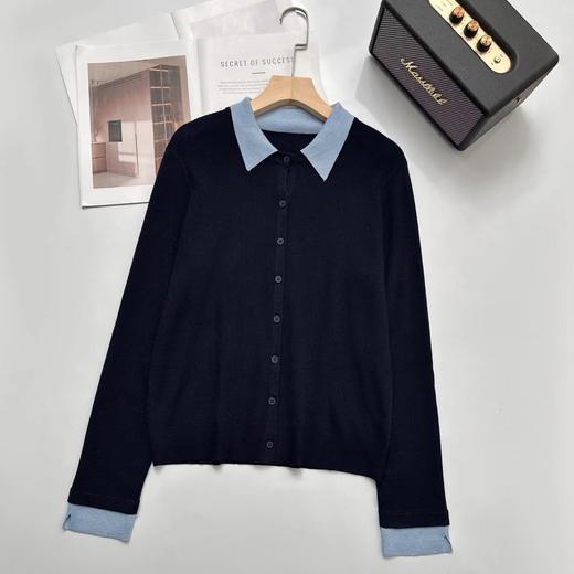 D122426冬季新款时尚撞色翻领针织衫显瘦开衫上衣 商品图0