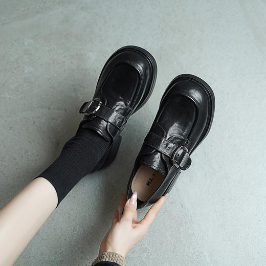 【阿么古纹马皮鞋】复古高级感手工乐福鞋洋气舒服高端女士单鞋4CM 商品图3