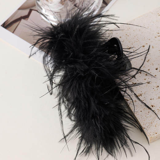 三彩2026新款黑色甜酷火鸡毛带抓发夹派对氛围感神秘个性小众时髦 商品图2