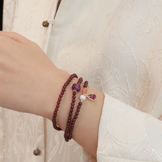 【流光·三圈石榴石紫水晶葫芦手链】敦煌福泽天然酒红石榴石手串女三圈葫芦吊坠水晶手串 商品图3