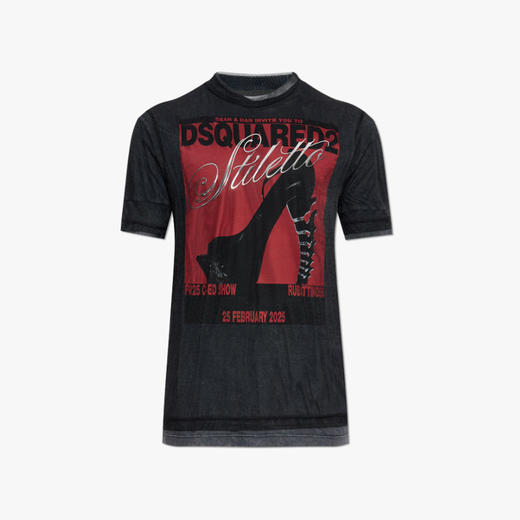 DSQUARED2 男士徽标印花棉质圆领短袖T恤 黑色 S71FZ0085 DTJ009 961 商品图0