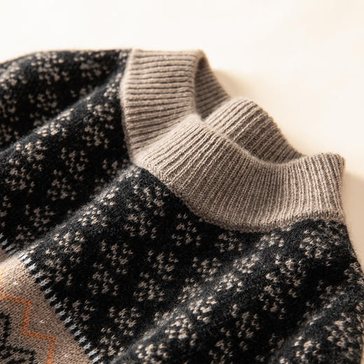 100%Baby小山羊绒~费尔岛复古提花圆领羊绒衫女BABY250496 商品图4