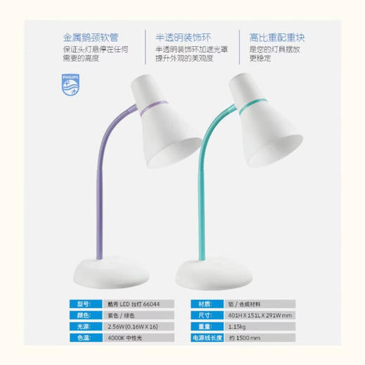 飞利浦PHILIPS酷秀LED台灯床头学生宿舍书桌灯卧室小台灯-绿色 商品图1